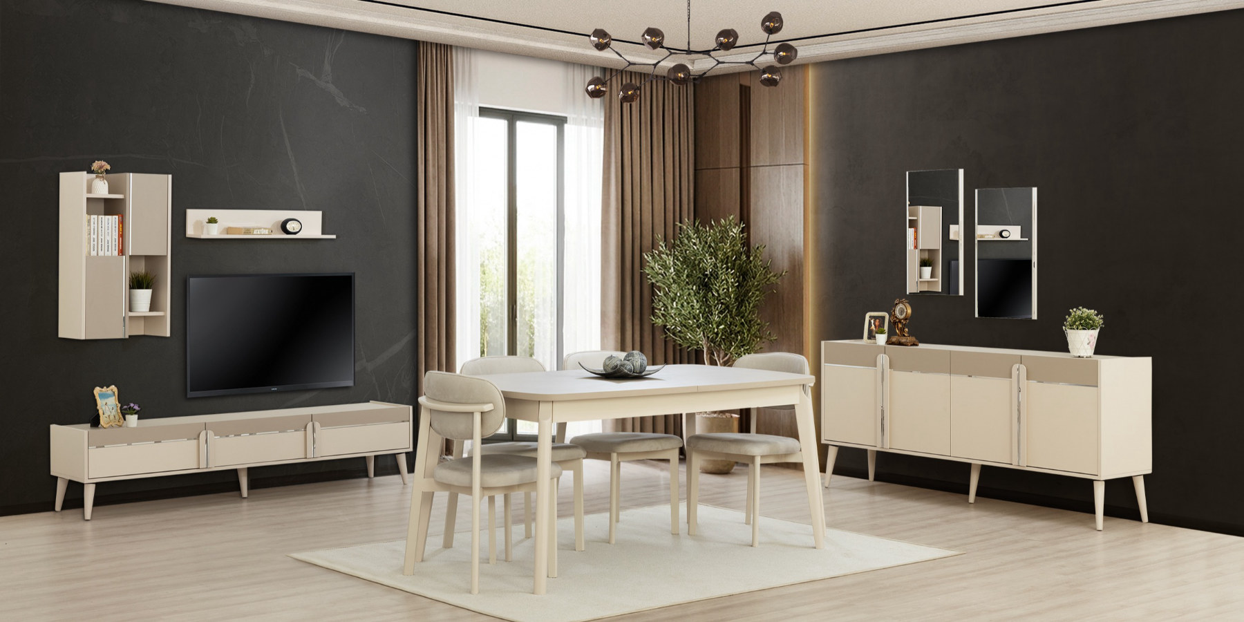 Loft Krem Yemek Odası Takımı - İnegöl Mobilya