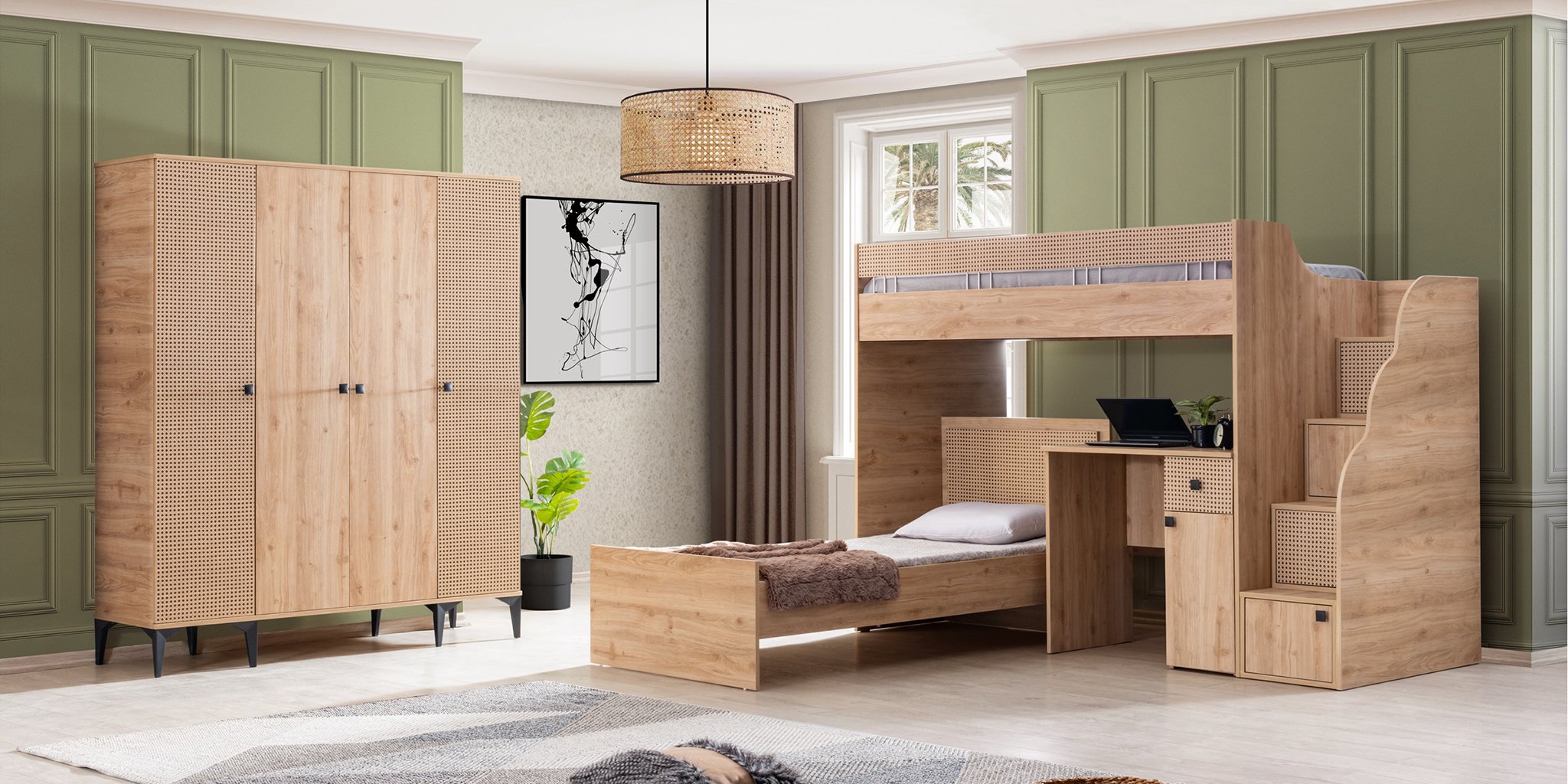 Rustik Dörtlü Ranza Seti - İnegöl Mobilya