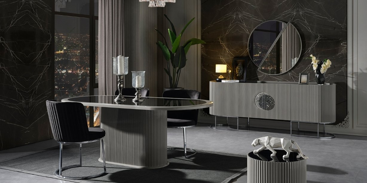 Gucci Duman Gri Yemek Odası Takımı - İnegöl Mobilya