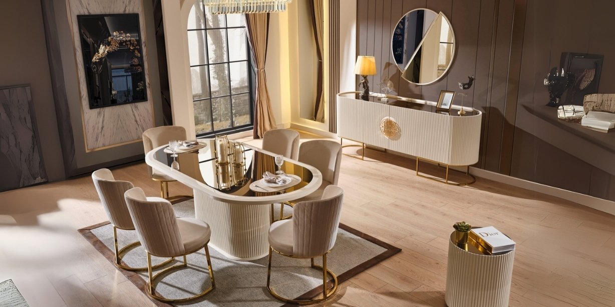 Gucci Ekru Gold Yemek Odası Takımı - İnegöl Mobilya
