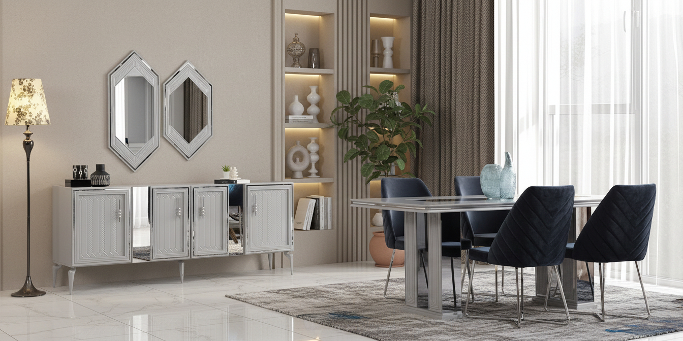 Velar Yemek Odası Takımı Sis Gri - İnegöl Mobilya
