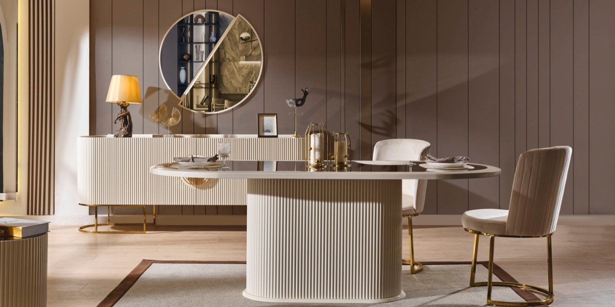 Gucci Ekru Gold Yemek Odası Takımı - İnegöl Mobilya