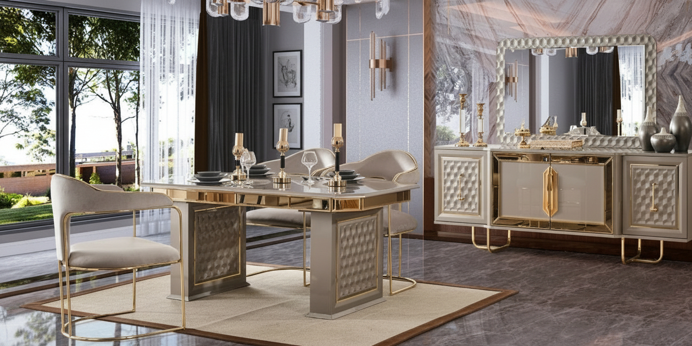 Lounge Yemek Odası Takımı Nehir Kumu - İnegöl Mobilya